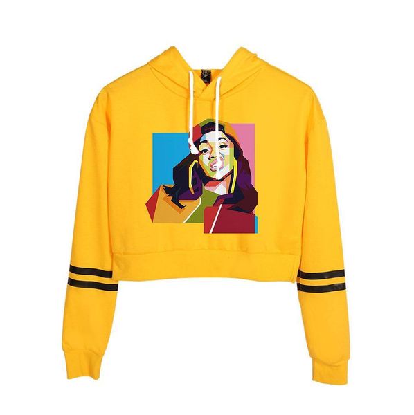 

kpop cardib cardi b crop hoodie music rapper harajuku cropped sweatshirt streetwear hip hop long sleeves cool pullover, Black
