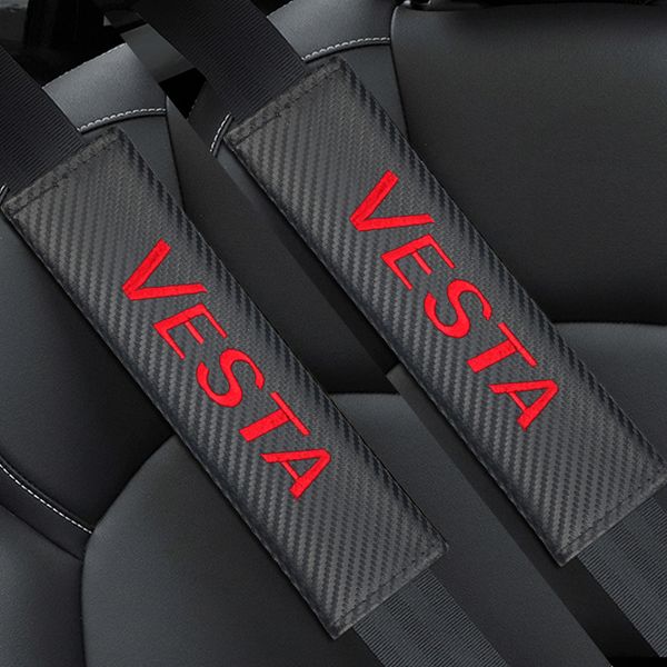 

2pcs car styling carbon fiber seat belt cover pad fit for lada vesta niva kalina priora granta largus auto accessories stickers