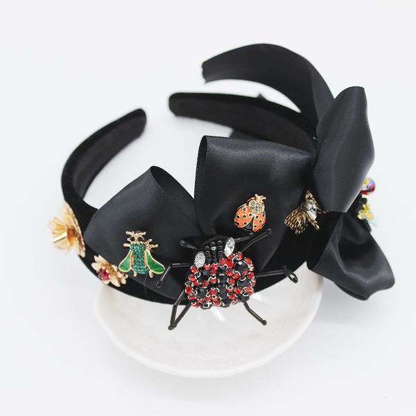 

new european and american baroque headband beetle bee bow hair accessories fashion ball wild headband 1092, Golden;white