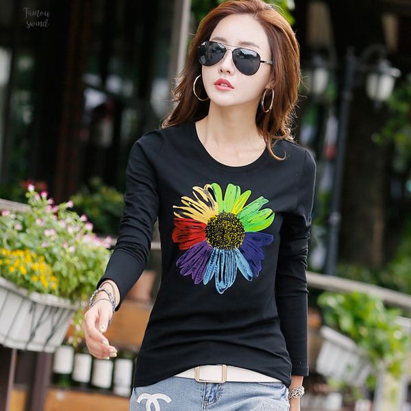 

new t shirt women long sleeve cotton camisetas for women fashion print female t shirt casual winter tees shirts, White