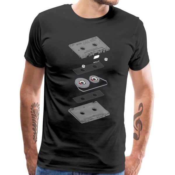

cassette explosion t-shirt men tape analysis geek t shirt hip hop clothing cotton streetwear short sleeve novelty tee, White;black