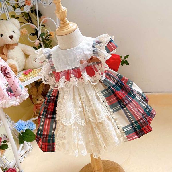 

2020new girl's dress england lace princess dress spain lolita red plaid cute christmas kids dresses for girls party, Red;yellow