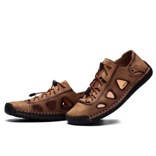 

2020 new men shoes summer breathable genuine leather sandals outdoor men casual beach shoes plus size 38-48, Black