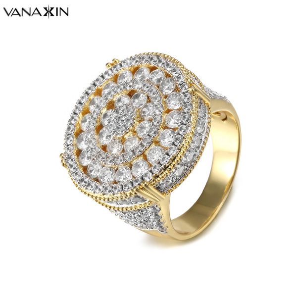 

vanaxin cz inlaid crystal round rings gold/silver color hip hop fashion round rings men engagement wide bling bling jewelry gift j190716, Slivery;golden