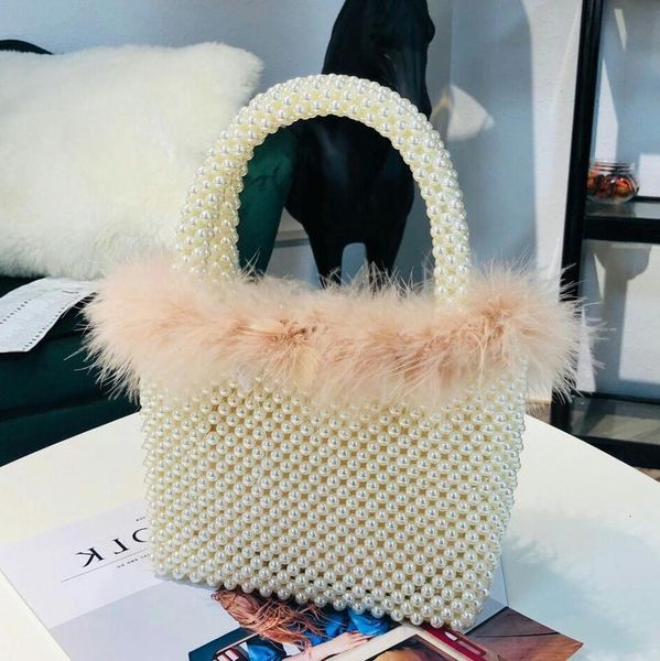 

elegant female pearl tote bag 2019 fashion new woven pearl women's designer handbag party shoulder messenger bag