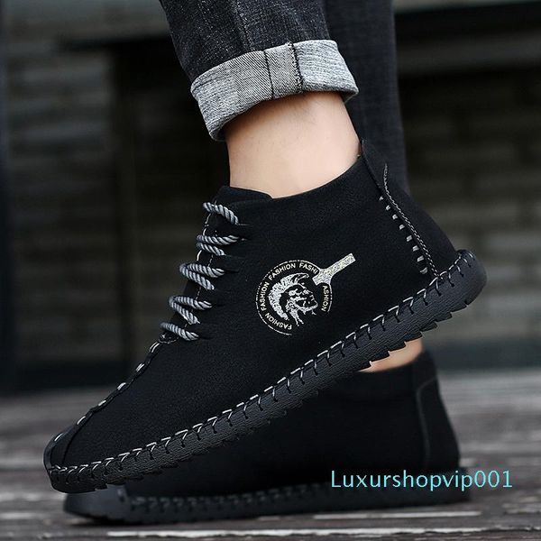 

bravover new winter fashion men snow boots split leather ankle boots warm fur plush outdoor shoes plus size008, Black