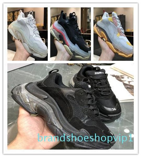 

2019 men women fashion designer casual shoes sneakers cushion triple s 3.0 combination nitrogen outsole crystal dad casual shoes snea 3er, Black