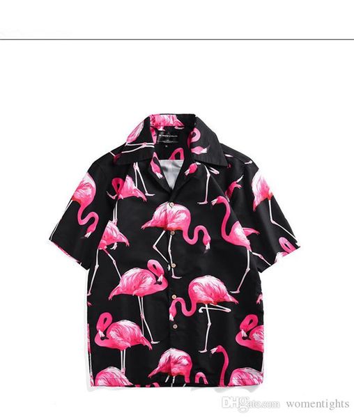 

летняя мужская puleses размер flamingo повседневная рубашка расслабляющей пляжного отдыха стиль коротких рукава нагрудных шеи рубашку, White;black