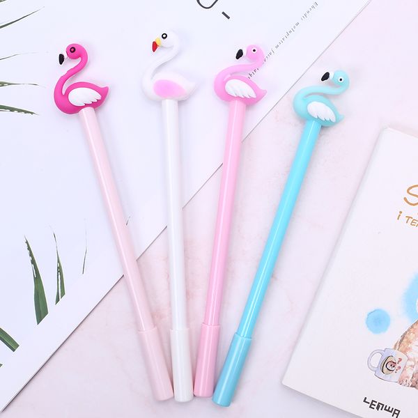 

8pcs kawaii flamingo gel pen cute stationary thing funny kawai office school cool material creative blue black refill kids gift