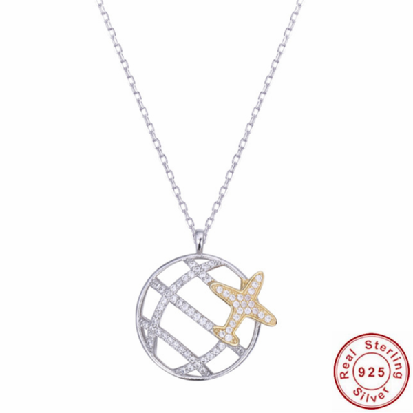 

pendant necklaces two tone necklace female 925 silver plane travel earth with zircons