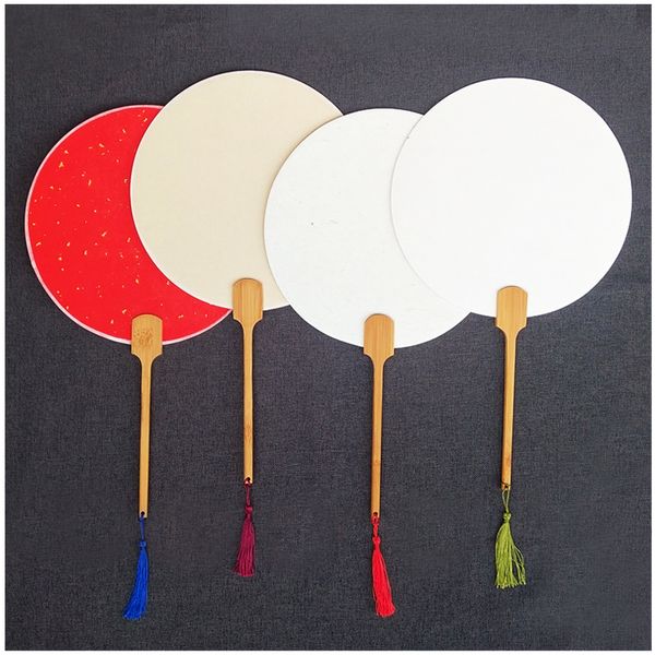 

new diy thicken white chinese round fan double side rice paper hand fan traditional craft bamboo handle fan hand painting