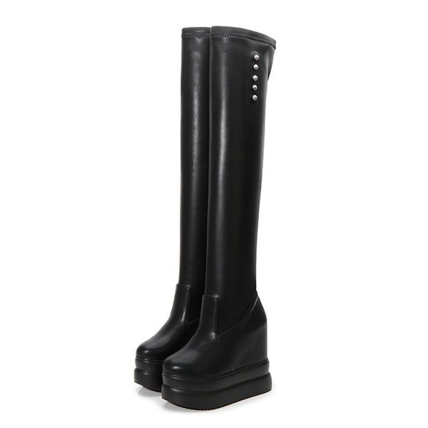 

preto branco joker skinny knee-high boots 2018 winter new ribbon 13cm thick women's boots shoes woman women zyw-188-10, Black