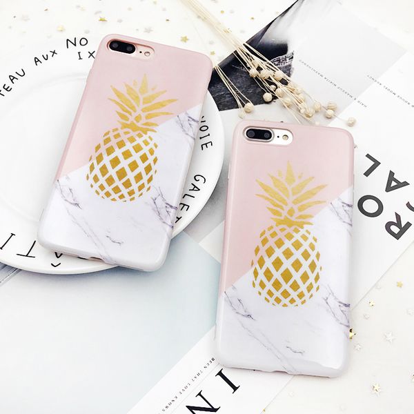 

shiny gold pineapple marble design cases for iphone 11 11pro max xr x xs max 6 6s 7 8 plus geometric splice soft phone case