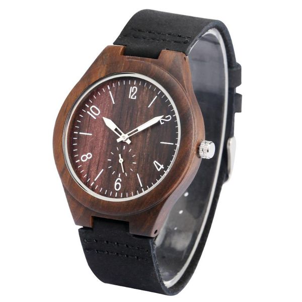 

ebony dial quartz men's wood watch classic black leather wooden watches male ebony custom wristwatch reloj para hom, Slivery;brown