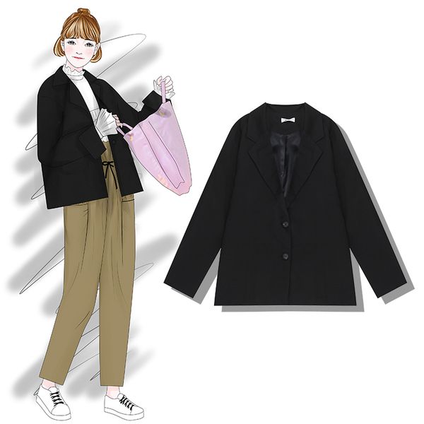 

2019 new fashion women's clothing korean version of the wild loose retro solid lattice blazer jacket, White;black