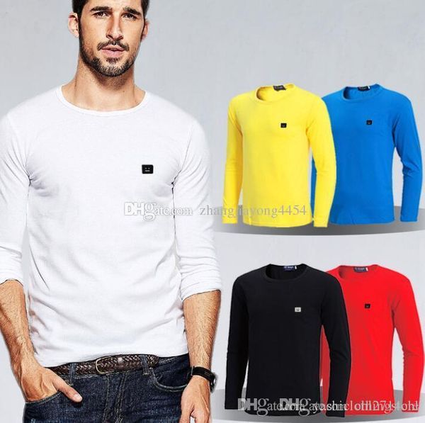 

2018 tshirt men solid color slim fit long sleeve t shirt men mandarin collar casual t-shirts brand & tees, White;black