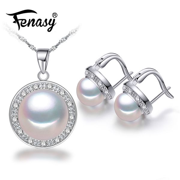 

fenasy nice freshwater pearl jewelry sets 925 sterling silver pendant necklace,pearl earrings and ring for wedding jewelry sets, Black