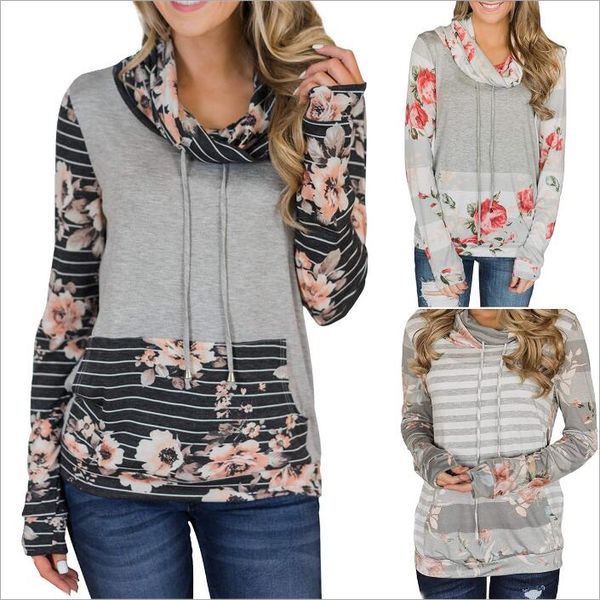 

women clothes hoodie casual print sweatshirts girl striped long sleeve hoodies floral pocket outerwear coat jackets vestidos costume c4265, Black