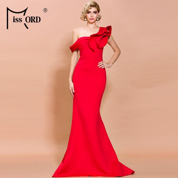 

missord 2019 women irregular neck off shoulder ruffles solid color elegant maxi dress ft19938, Black;gray