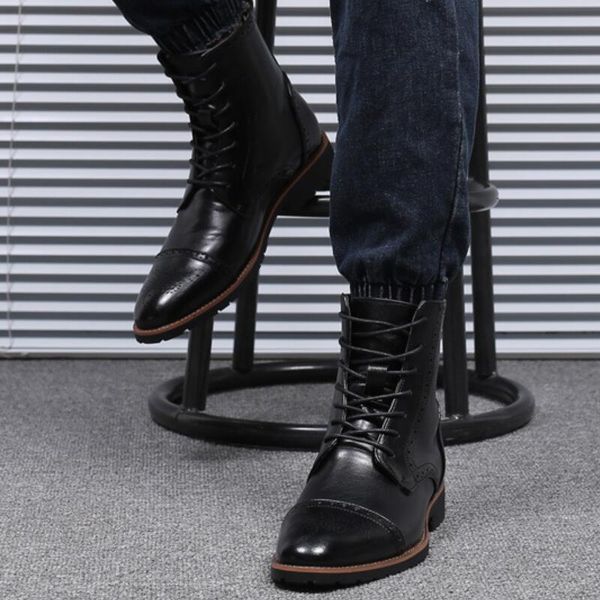 

men ankle boots warm flats plus size matin brogue shoes male man pu leather gladiator shoe men's sapato feminino chaussure m0348, Black
