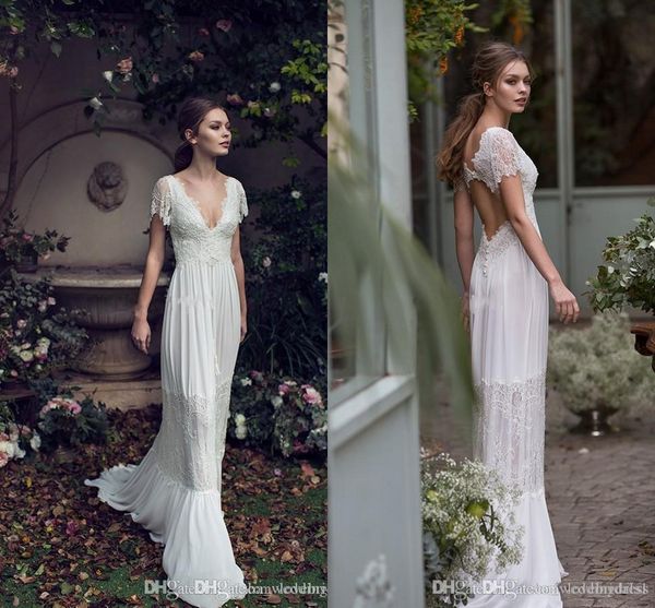 

2019 новое кружевное аппликация a-line boho свадебное платье cheao с глубоким вырезом с короткими рукавами пляжное богемное свадебное платье, White