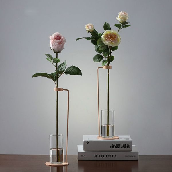 

nordic style simple glass vase creative metal hydroponics home decoration living room table flower arrangement