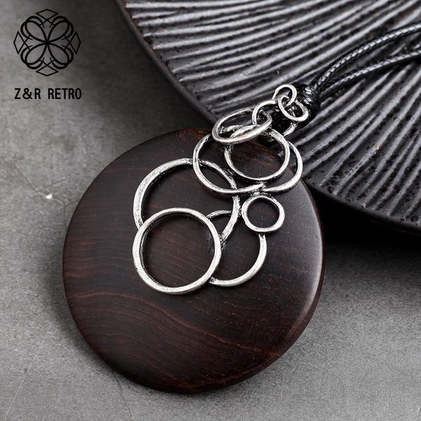 

simple vintage women pendants & necklaces wooden handmade sandalwood necklaces sweater rope chain women new jewelry accessories, Silver