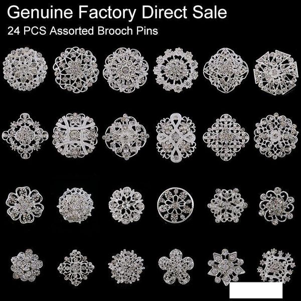 

24 шт смешала оптом кристалл стразы цветов брошки для приглашения венчания украшения торта bouquet kit брошь pins, Gray