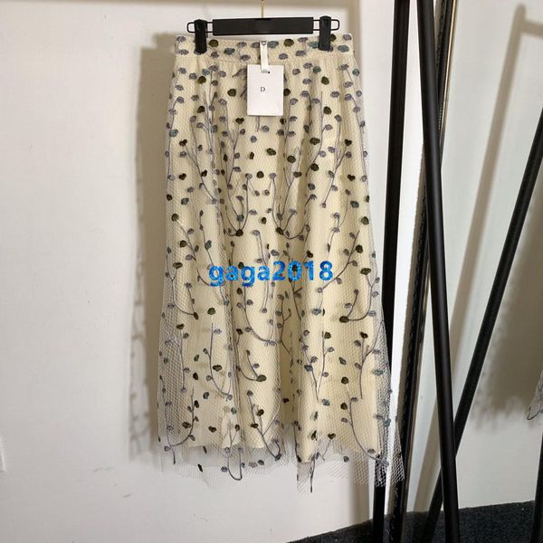 

high end женщины девушки кружева миди юбки с лоскутной сеткой цветочный мотив a-line труба юбка платье 20ss взлетно-посадочная полоса мода д, Black