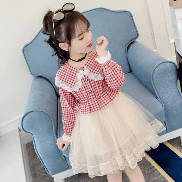 

baby girl dress 2019 fashion kids spiring autumn clothes princess girls long sleeve dresses 100~150 plus size tutu check plaid, Red;yellow