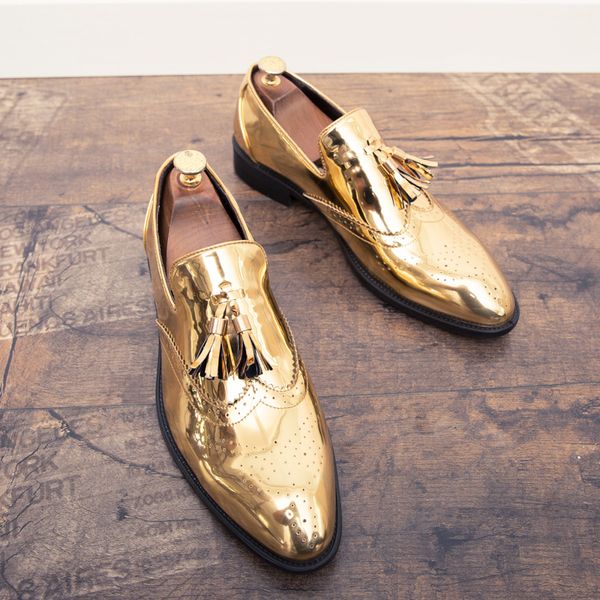 

2019new spring and autumn men shoes gold bright skin male comfortable oxford shoes luxury brogues mens business moccasin, Black