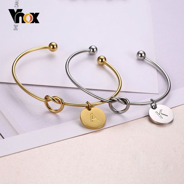 

vnox trendy initial coin charm bangle for women stainless steel letter cuff bracelet couple jewelry, White
