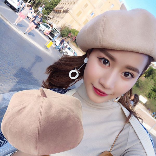 

winter new fur hat octagonal hat ms. fashion tide outdoor pumpkin, Blue;gray