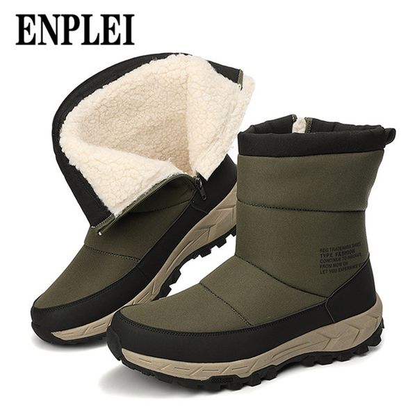 

enplei snow boots men mid-calf warm fur plush slip-on winter shoes fashion waterproof men boots size 39-45, Black