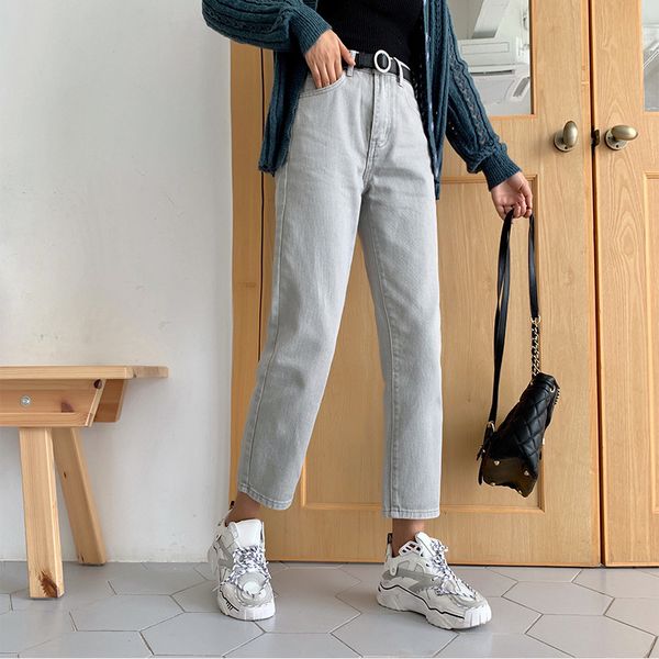 

woman straight jeans 2019 summer autumn boyfriend jeans for women high waist push up ankle length denim pants plus size, Blue