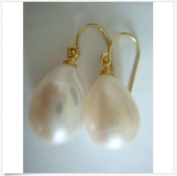 

natural 12-13mm australian south sea white baroque pearl earrings 14k gold, Golden;silver