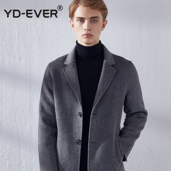 

men coat 100% wool overcoat autunm winter new fashion woolen coats 4colors long v neck man clothes ing, Black