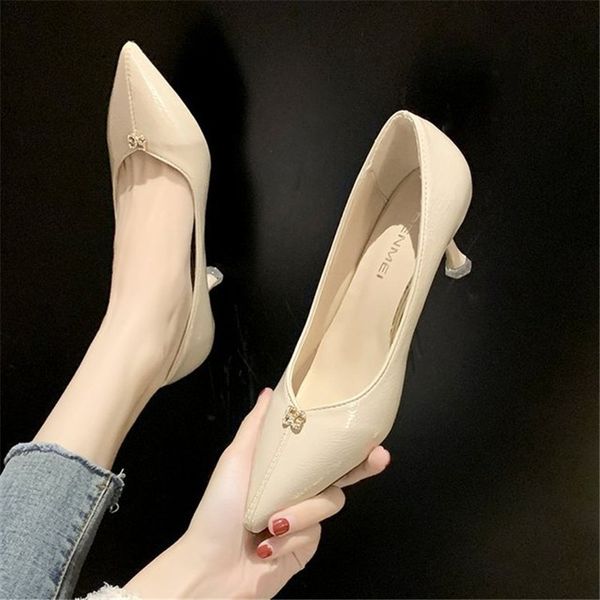 

soft leather women's shoes fashion women's high heels patent leather pointed shoes shallow mouth black white office