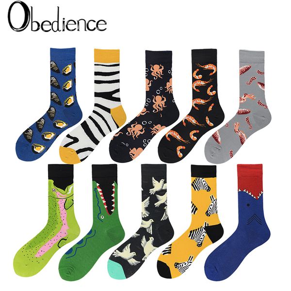 

2019 Men Fashion Printing Cartoon Crocodile Shark Zebra Dog Sloth Koala Flower Bird Colorful Socks Soft Comfort Cotton Sox