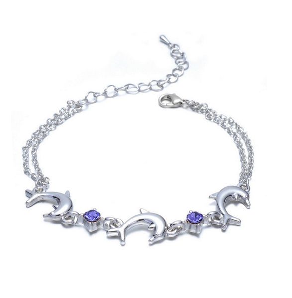 

korean ornaments multi-color selection of austrian crystal dolphin silver-plated alloy bracelet women classic swarovski elements jewelry