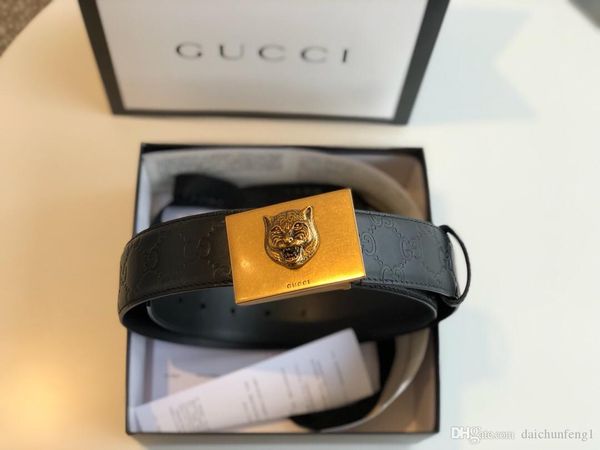 

fashion 4.0 cm width gold silver buckle black leather men belt with box belts women belts 1149840, Black;brown