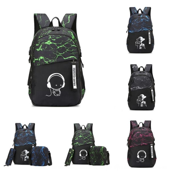 

2020 backpack male student three-piece set computer school waterproof wear-resistant computer bag luminous schoolbag set