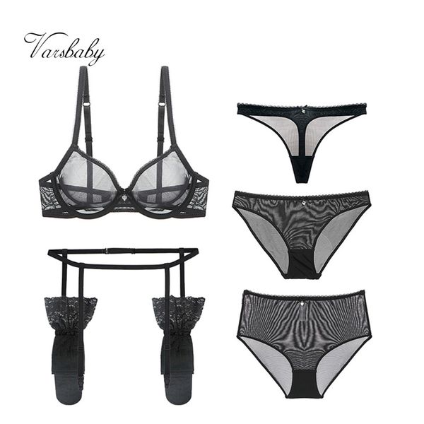 

varsbaby new arrival 6 pcs bras+panties+garters+stockings+thongs+high-waist briefs b c d bra set, Red;black