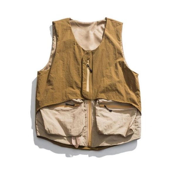 

men's wear 2020 work clothes japanese retro multi-pocket vest coat male spring autumn loose zipper waistcoat all-match w902, Black;white