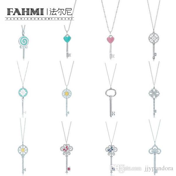

fahmi charm gift 925 sterling silver lollipop heart shaped round geometric key tif necklace silver jewelry matching world jewelry, Golden;silver