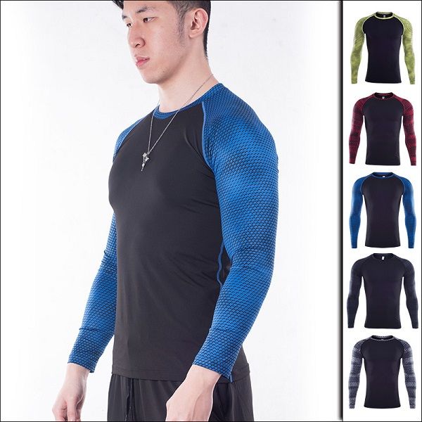 

running shirts dry fit mens gym clothing scoop neck long sleeves yii diy underwear bid building suiit polyester apparel, Black;blue