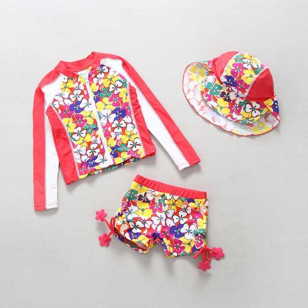 

upf50+ girls swimwear children two pieces rash guards set flower print long sleeve sunscreen kids baby girl swimsuits beachwear