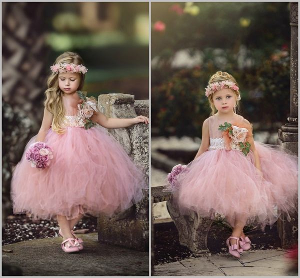 

2019 boho flower girl dresses jewel sleeveless pink toddler gowns tulle girl first holy communion dresses, White;red