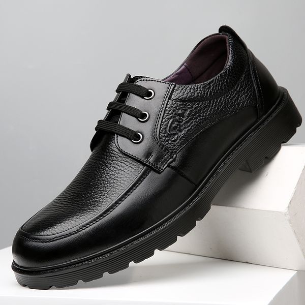 

genuine leather shoes men loafers lace up business casual leather shoes classic soft moccasins hombre breathable men flats, Black