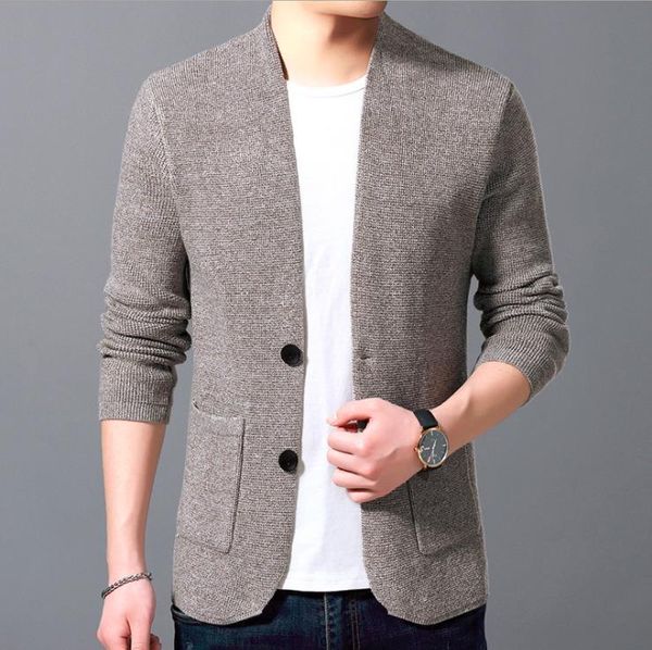 

men's thick knit cardigan knitwear spring autumn v-neck breasted warm sweater men casual solid cardigan jacket, White;black